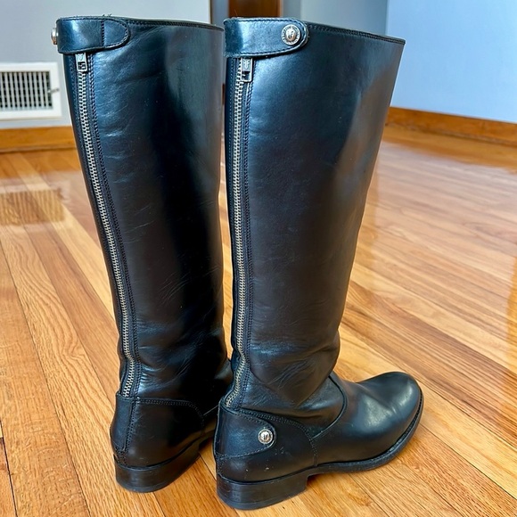 Frye Melissa Button Back Zip Black leather boots women size 6.5 - Picture 3 of 10